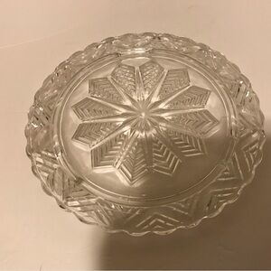 11” Vintage Federal Snowflake 3 Footed Cake Stand Platter Scalloped Edge